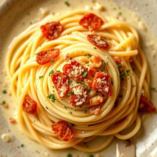 Delicious Spaghetti Carbonara with creamy sauce and crispy pancetta