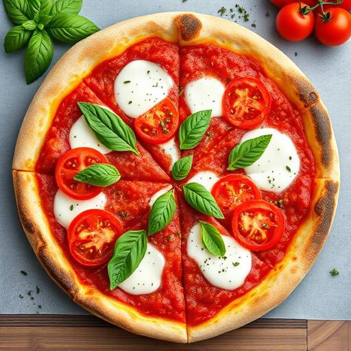 Margherita Pizza with fresh mozzarella, tomatoes, and basil